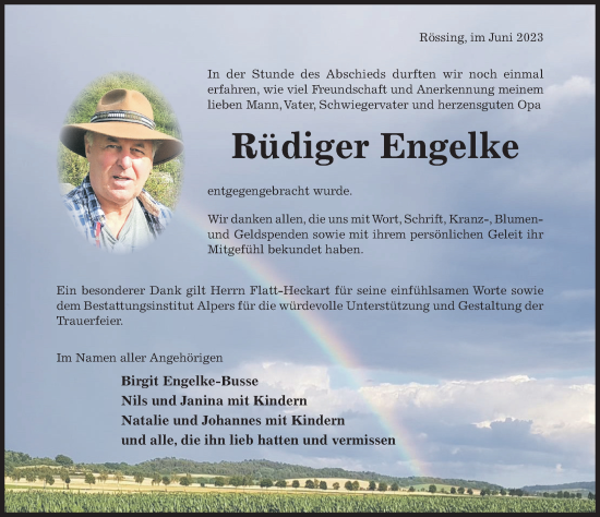 Traueranzeige von Rüdiger Engelke von Hildesheimer Allgemeine Zeitung