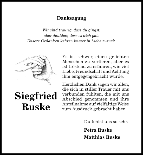 Traueranzeige von Siegfried Ruske von Hildesheimer Allgemeine Zeitung