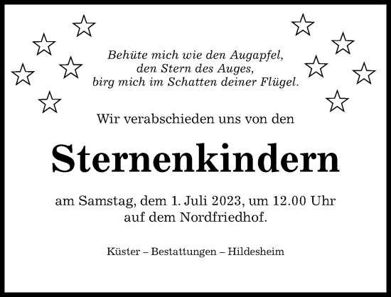 Traueranzeige von Sternenkindern  von Hildesheimer Allgemeine Zeitung