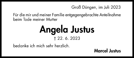 Traueranzeige von Angela Justus von Hildesheimer Allgemeine Zeitung