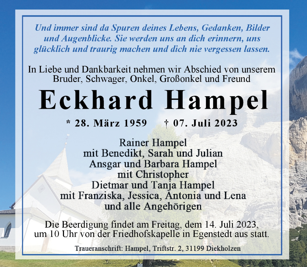  Traueranzeige für Eckhard Hampel vom 12.07.2023 aus Hildesheimer Allgemeine Zeitung