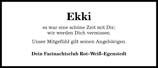 Traueranzeige von Ekki  von Hildesheimer Allgemeine Zeitung