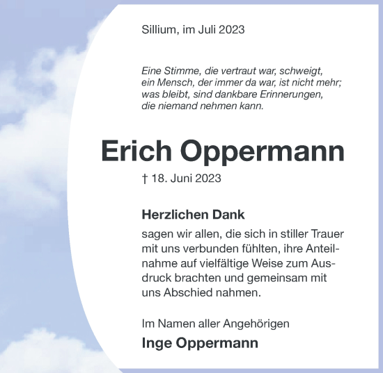 Traueranzeige von Erich Oppermann von Hildesheimer Allgemeine Zeitung