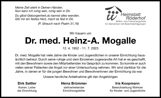 Traueranzeige von Heinz-A. Mogalle von Hildesheimer Allgemeine Zeitung