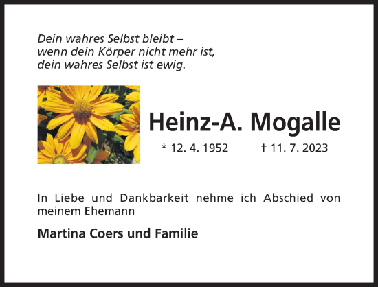 Traueranzeige von Heinz-A. Mogalle von Hildesheimer Allgemeine Zeitung