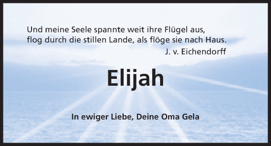 Traueranzeige von Elijah  von Hildesheimer Allgemeine Zeitung