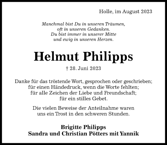 Traueranzeige von Helmut Philipps von Hildesheimer Allgemeine Zeitung