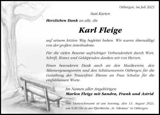 Traueranzeige von Karl Fleige von Hildesheimer Allgemeine Zeitung