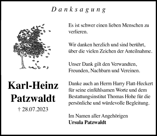 Traueranzeige von Karl-Heinz Patzwaldt von Hildesheimer Allgemeine Zeitung