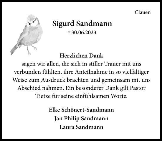 Traueranzeige von Sigurd Sandmann von Hildesheimer Allgemeine Zeitung