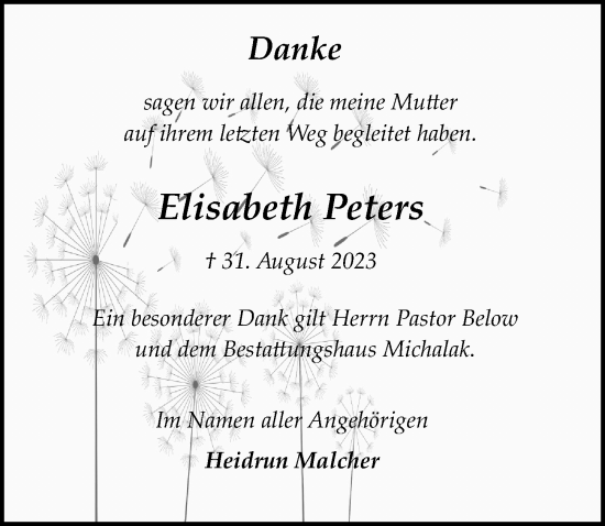 Traueranzeige von Elisabeth Peters von Hildesheimer Allgemeine Zeitung