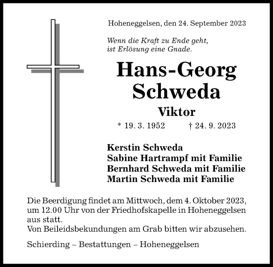 Traueranzeige von Hans-Georg Schweda von Hildesheimer Allgemeine Zeitung