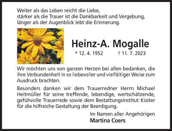 Traueranzeige von Heinz-A. Mogalle von Hildesheimer Allgemeine Zeitung