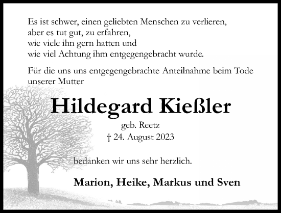 Traueranzeige von Hildegard Kießler von Hildesheimer Allgemeine Zeitung