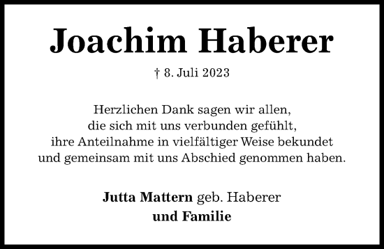 Traueranzeige von Joachim Haberer von Hildesheimer Allgemeine Zeitung