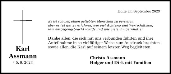 Traueranzeige von Karl Assmann von Hildesheimer Allgemeine Zeitung