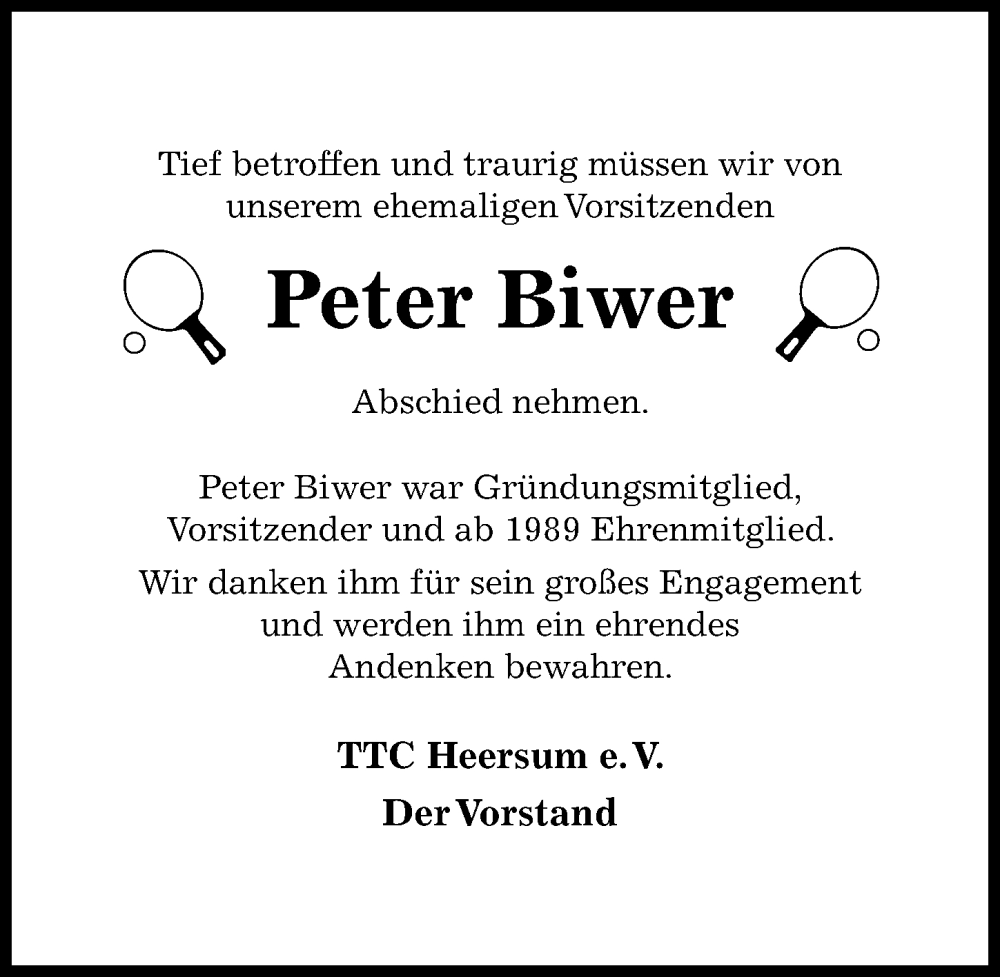  Traueranzeige für Peter Biwer vom 19.09.2023 aus Hildesheimer Allgemeine Zeitung