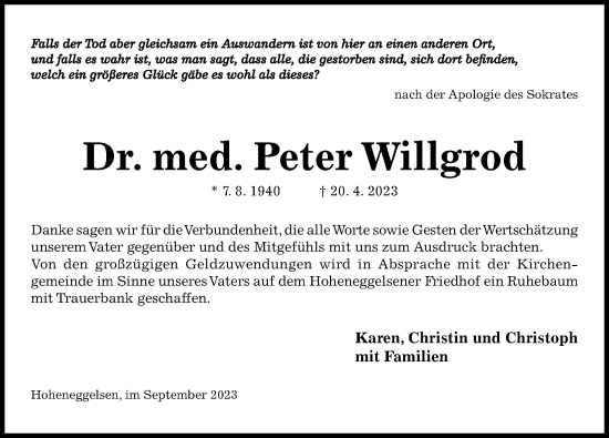 Traueranzeige von Peter Willgrod von Hildesheimer Allgemeine Zeitung