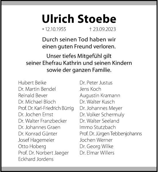 Traueranzeige von Ulrich Stoebe von Hildesheimer Allgemeine Zeitung