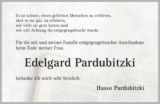 Traueranzeige von Edelgard Pardubitzki von Hildesheimer Allgemeine Zeitung