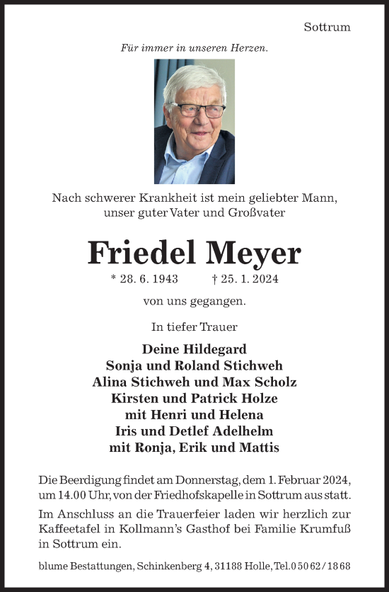 Traueranzeige von Friedel Meyer von Hildesheimer Allgemeine Zeitung