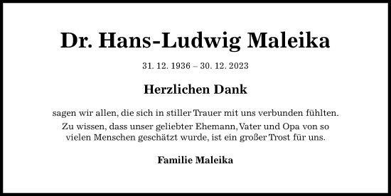 Traueranzeige von Hans-Ludwig Maleika von Hildesheimer Allgemeine Zeitung