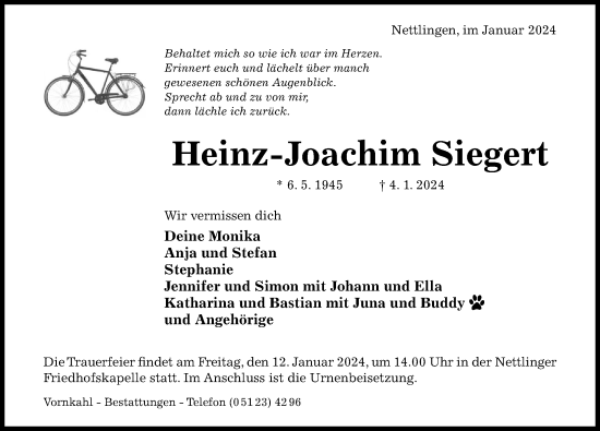 Traueranzeige von Heinz-Joachim Siegert von Hildesheimer Allgemeine Zeitung