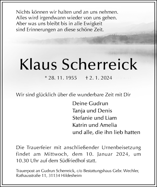 Traueranzeige von Klaus Scherreick von Hildesheimer Allgemeine Zeitung