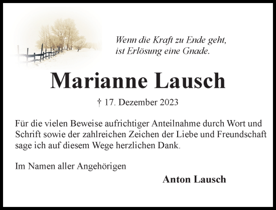 Traueranzeige von Marianne Lausch von Hildesheimer Allgemeine Zeitung