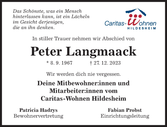 Traueranzeige von Peter Langmaack von Hildesheimer Allgemeine Zeitung