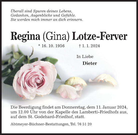 Traueranzeige von Regina Lotze-Ferver von Hildesheimer Allgemeine Zeitung