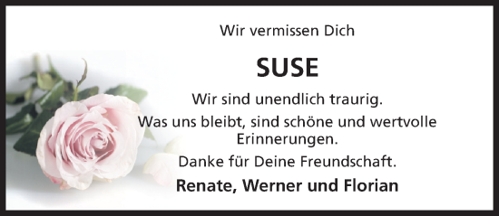 Traueranzeige von Suse  von Hildesheimer Allgemeine Zeitung