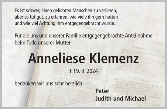 Traueranzeige von Anneliese Klemenz von Hildesheimer Allgemeine Zeitung