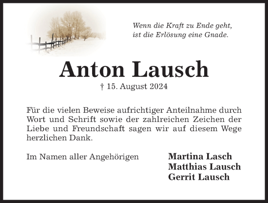 Traueranzeige von Anton Lausch von Hildesheimer Allgemeine Zeitung