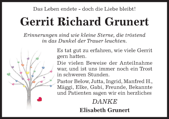 Traueranzeige von Gerrit Richard Grunert von Hildesheimer Allgemeine Zeitung