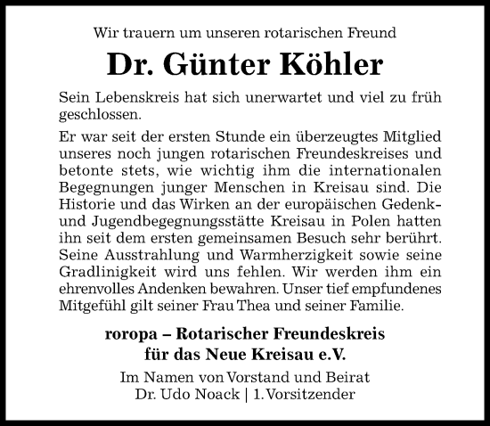 Traueranzeige von Günter Köhler von Hildesheimer Allgemeine Zeitung