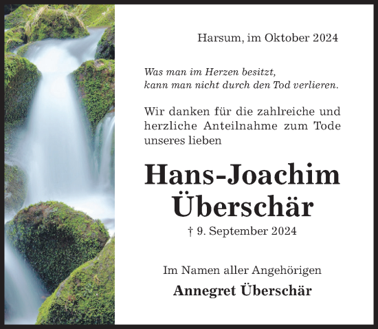 Traueranzeige von Hans-Joachim Überschär von Hildesheimer Allgemeine Zeitung