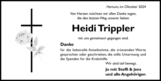 Traueranzeige von Heidi Trippler von Hildesheimer Allgemeine Zeitung