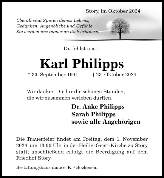 Traueranzeige von Karl Philipps von Hildesheimer Allgemeine Zeitung