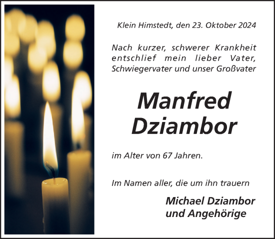 Traueranzeige von Manfred Dziambor von Hildesheimer Allgemeine Zeitung