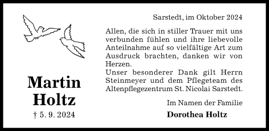 Traueranzeige von Martin Holtz von Hildesheimer Allgemeine Zeitung