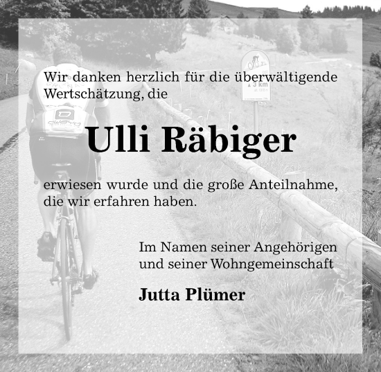 Traueranzeige von Ulli Räbiger von Hildesheimer Allgemeine Zeitung