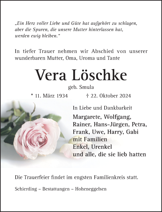 Traueranzeige von Vera Löschke von Hildesheimer Allgemeine Zeitung