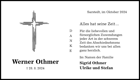 Traueranzeige von Werner Othmer von Hildesheimer Allgemeine Zeitung