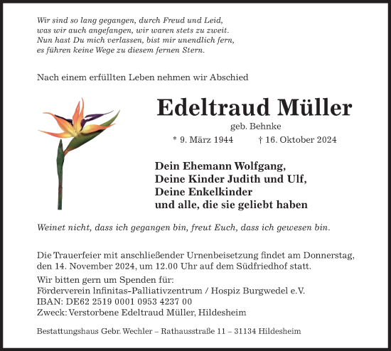 Traueranzeige von Edeltraud Müller von Hildesheimer Allgemeine Zeitung