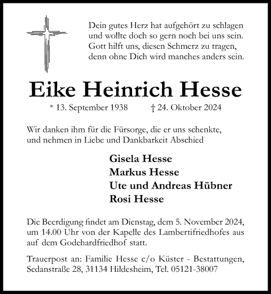 Traueranzeige von Eike Heinrich Hesse von Hildesheimer Allgemeine Zeitung