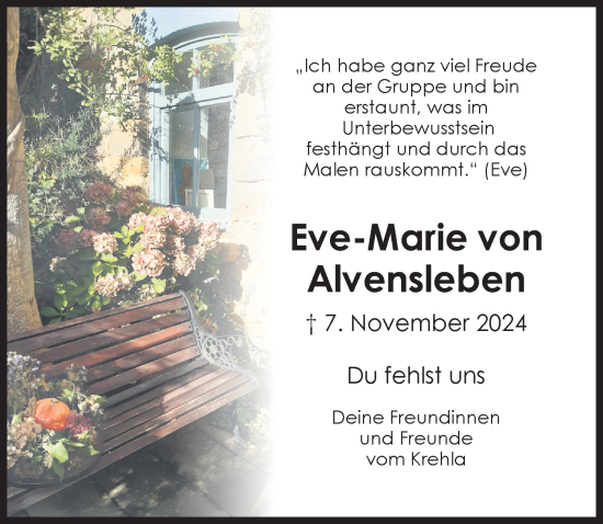 Traueranzeige von Eve-Marie von Alvensleben von Hildesheimer Allgemeine Zeitung