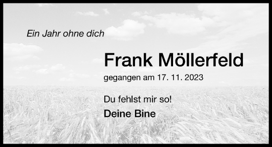 Traueranzeige von Frank Möllerfeld von Hildesheimer Allgemeine Zeitung