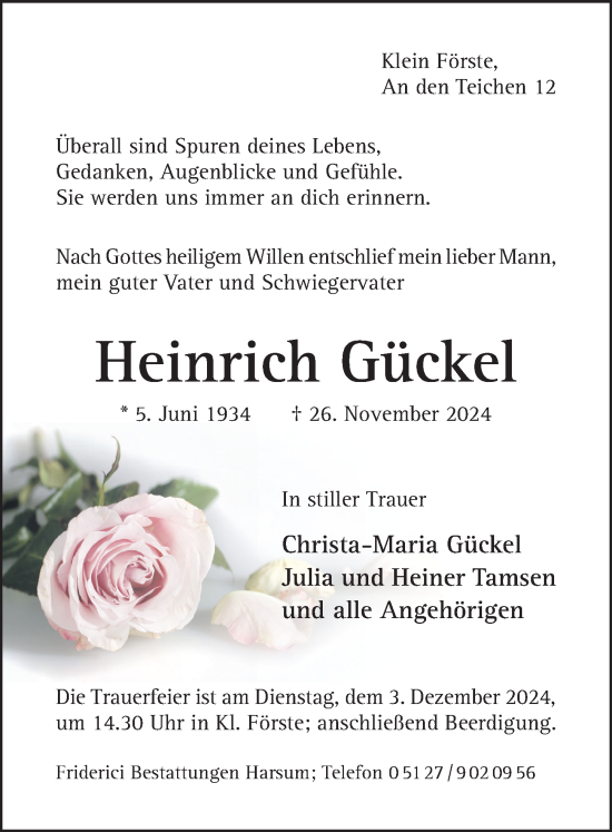 Traueranzeige von Heinrich Gückel von Hildesheimer Allgemeine Zeitung