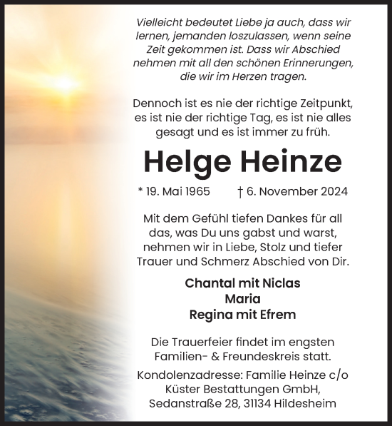 Traueranzeige von Helge Heinze von Hildesheimer Allgemeine Zeitung